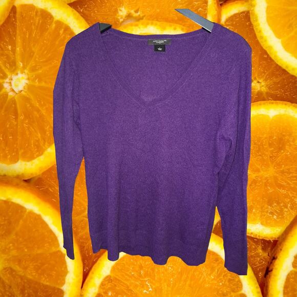 Ann Taylor Cashmere Purple V Neck Sweater Size Large - Picture 3 of 5